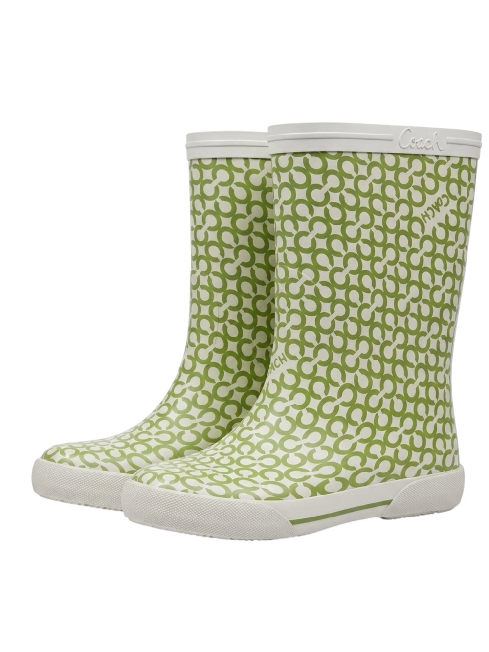 Coach Ursula Signature Rain Boots Size 5B Monogram Mid-Calf Rubber Waterproof